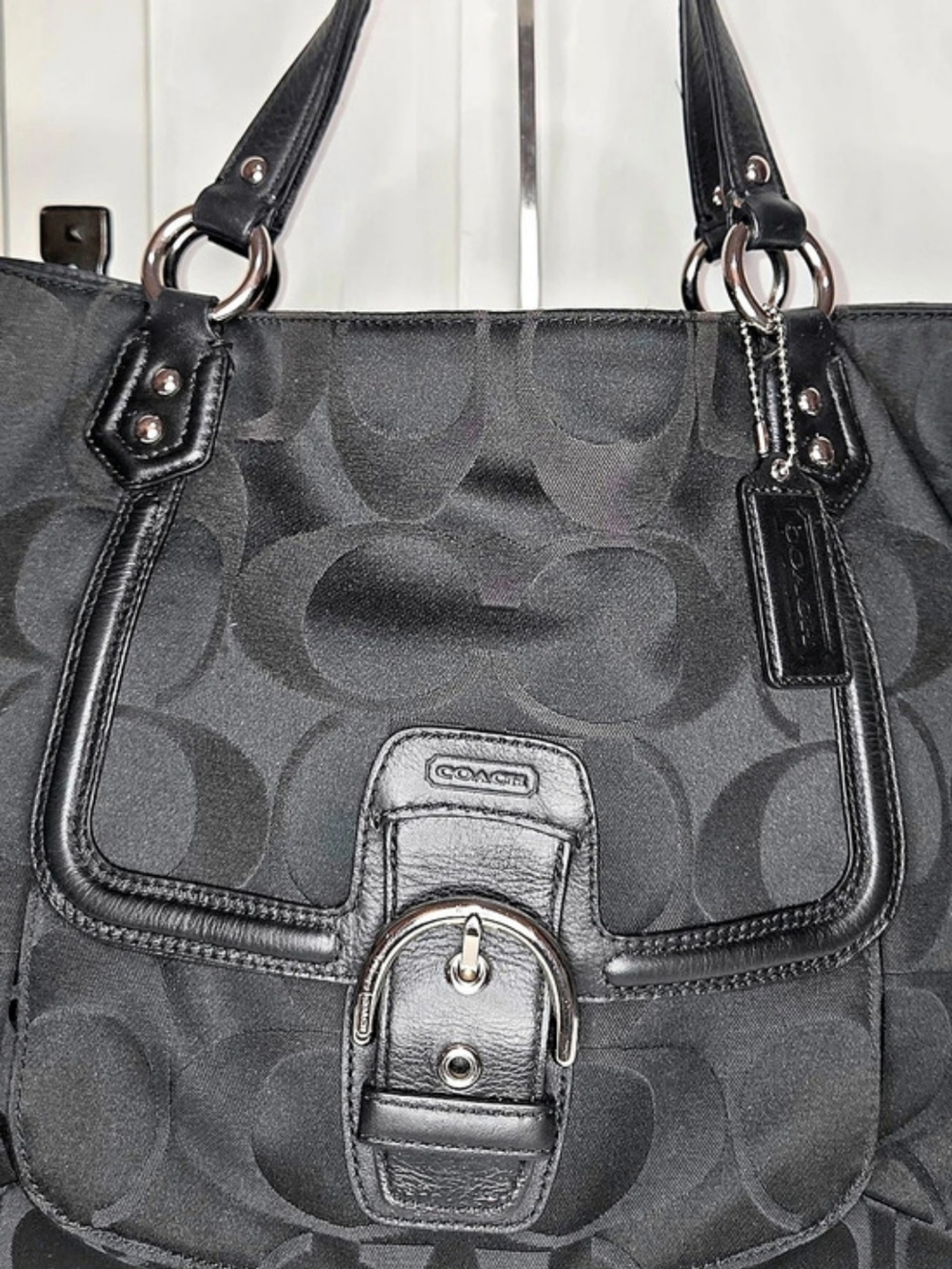 Coach Campbell Signature Izzy Satchel Black Signature Tote